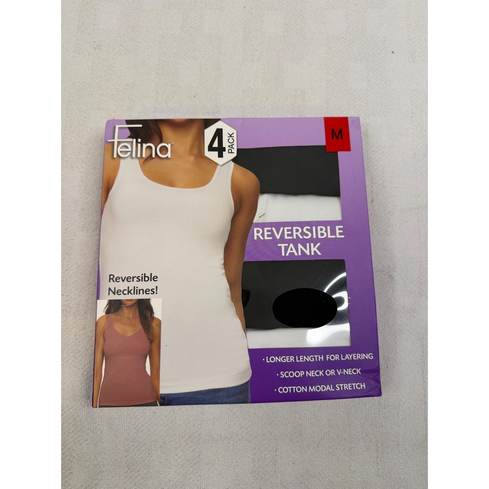 Felina Reversible Tank 4 Pack Black White C4923 Cotton Modal Stretch Medium